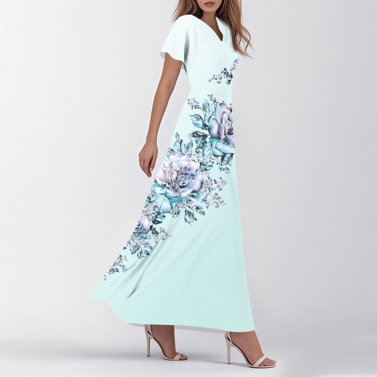 

Женское летнее повседневное модное ретро-платье с цветочным принтом и коротким рукавом XXL зелёный