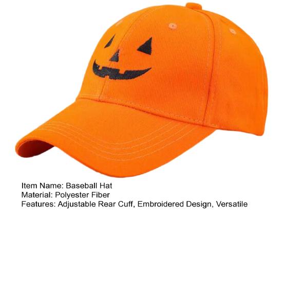 Halloween Baseball Hat Halloween Embroidered Pumpkin Face Baseball Cap Breathable Adjustable Outdoor Sun Hat