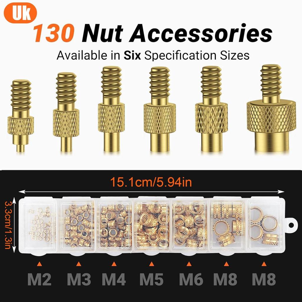 Threaded Inserts Soldering Tips Set M2/M3/M4/M5/M6/M8 Threaded Inserts Heat-Resistant Heater Adapter With Welding Parts