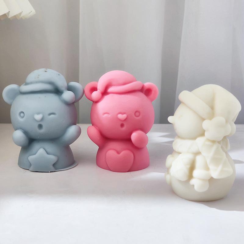 3D Bearded Santa Claus Candle Mold Snowman DIY Scented Candle Plaster Resin Mould Silicone Cake Making Tool Christmas Decor Gift