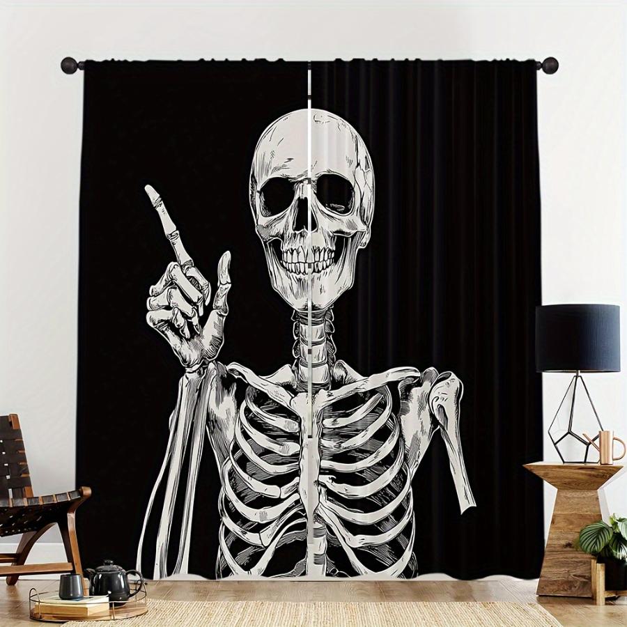 2PCS Digital Printed Curtains, Gothic Bat Pattern, Holiday Halloween Style Rod Pocket Drapes for Bedroom Living Room Decor