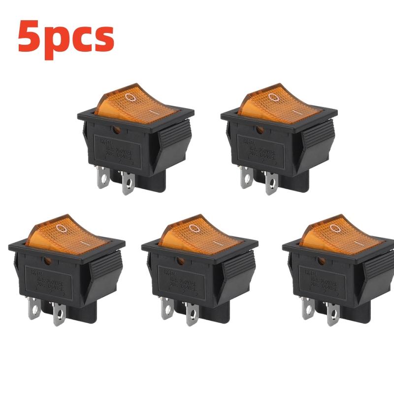 5PCS KCD4 Rocker Switch AC 10A/125V 6A/250V DPST 4 Pins 2 Position ON/OFF Red LED Light Illuminated Boat Rocker Switch