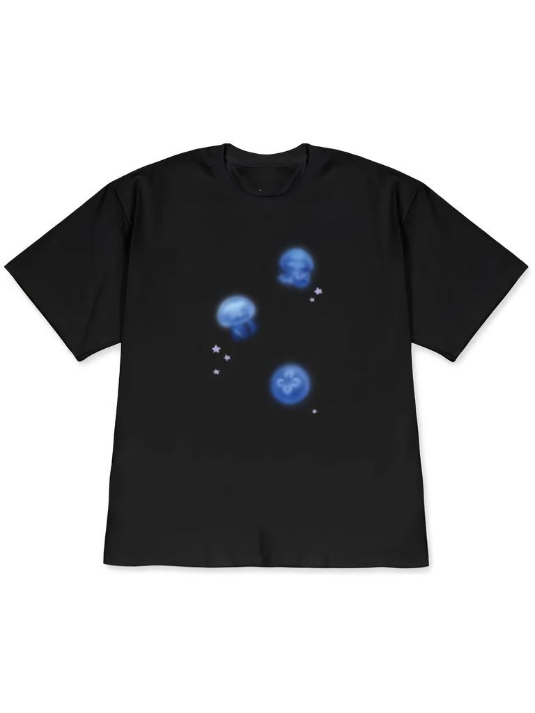 Y2k Dreamy Blue Jellyfish Graphic Tshirt 2000s Emo Harajuku Streetwear Summer Casual Short Sleeve Aesthetic Top
