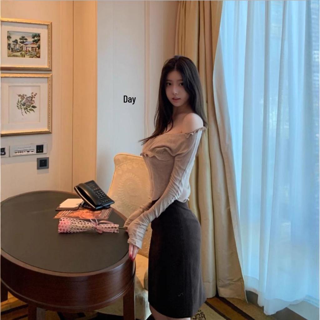 TZ7196 Spicy Girl Oat Lace Patchwork Elegant Autumn Top T-shirt