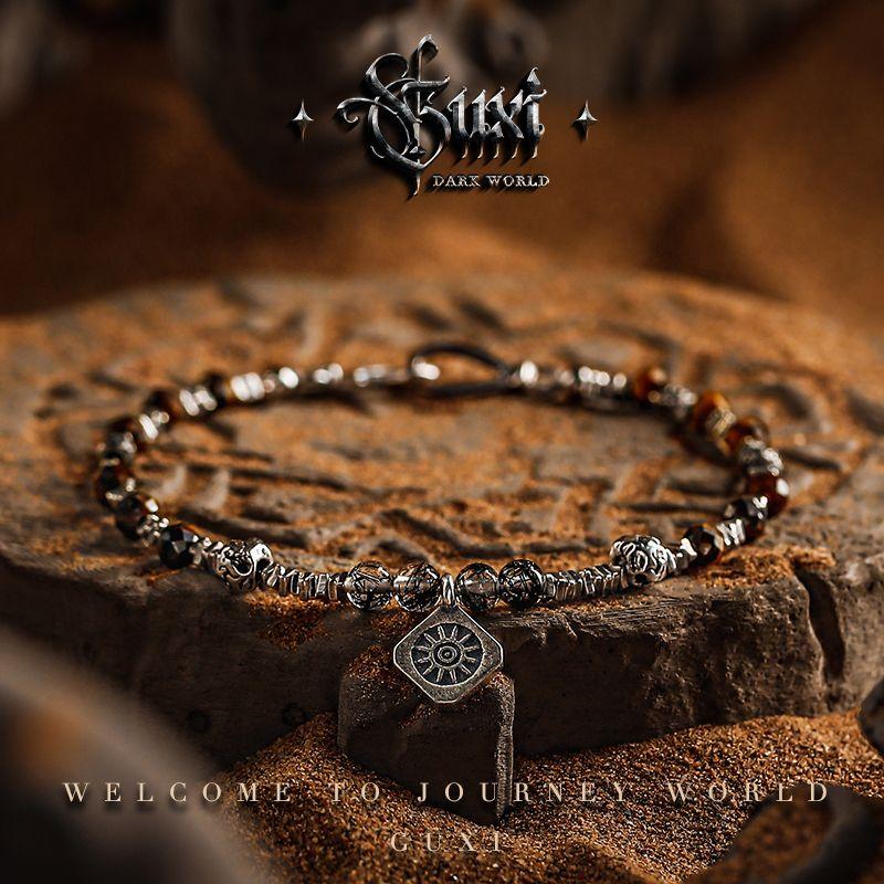 

Нишевый стиль Guanghui Мужской ретро браслет из хрусталя и тигрового глаза Size S recommend hand circumference 15-16cm