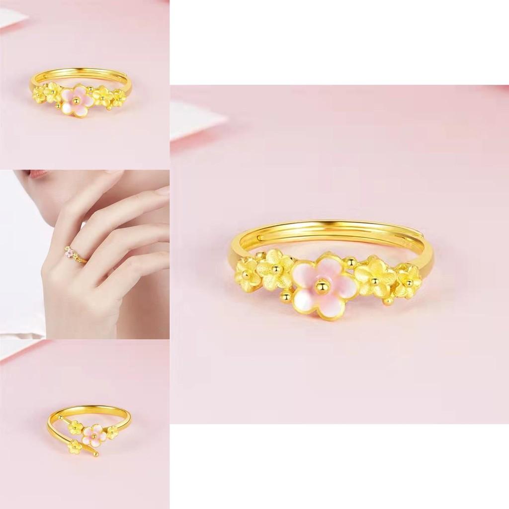 Unique Adjustable Copper Gold Plated Ring With Peach Blossom Motif For Womens Fashion