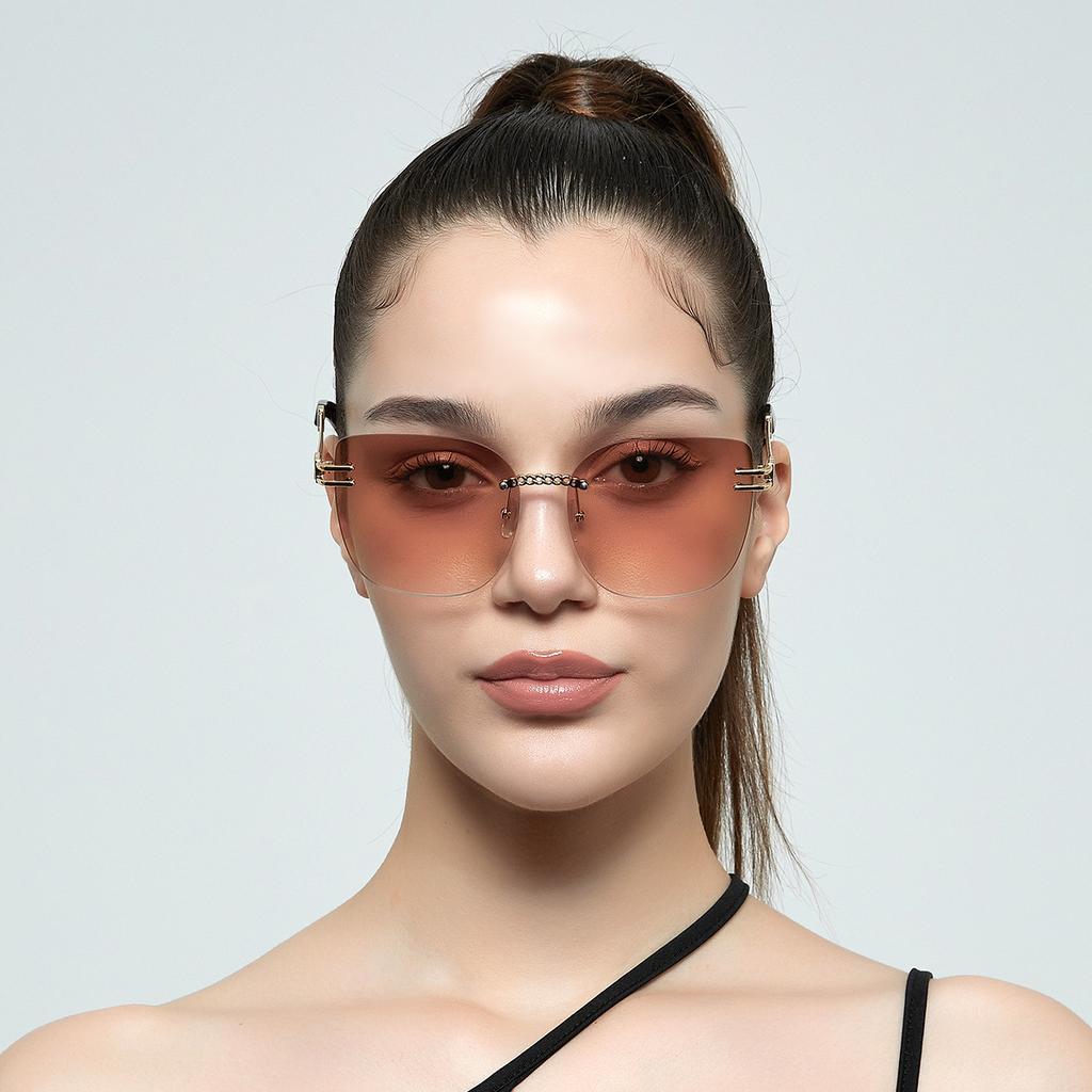 Lunettes de soleil œil de chat sans monture pour femmes, rétro, ins, métal, monture large, nouvelles lunettes, lunettes de soleil haut de gamme pour hommes
