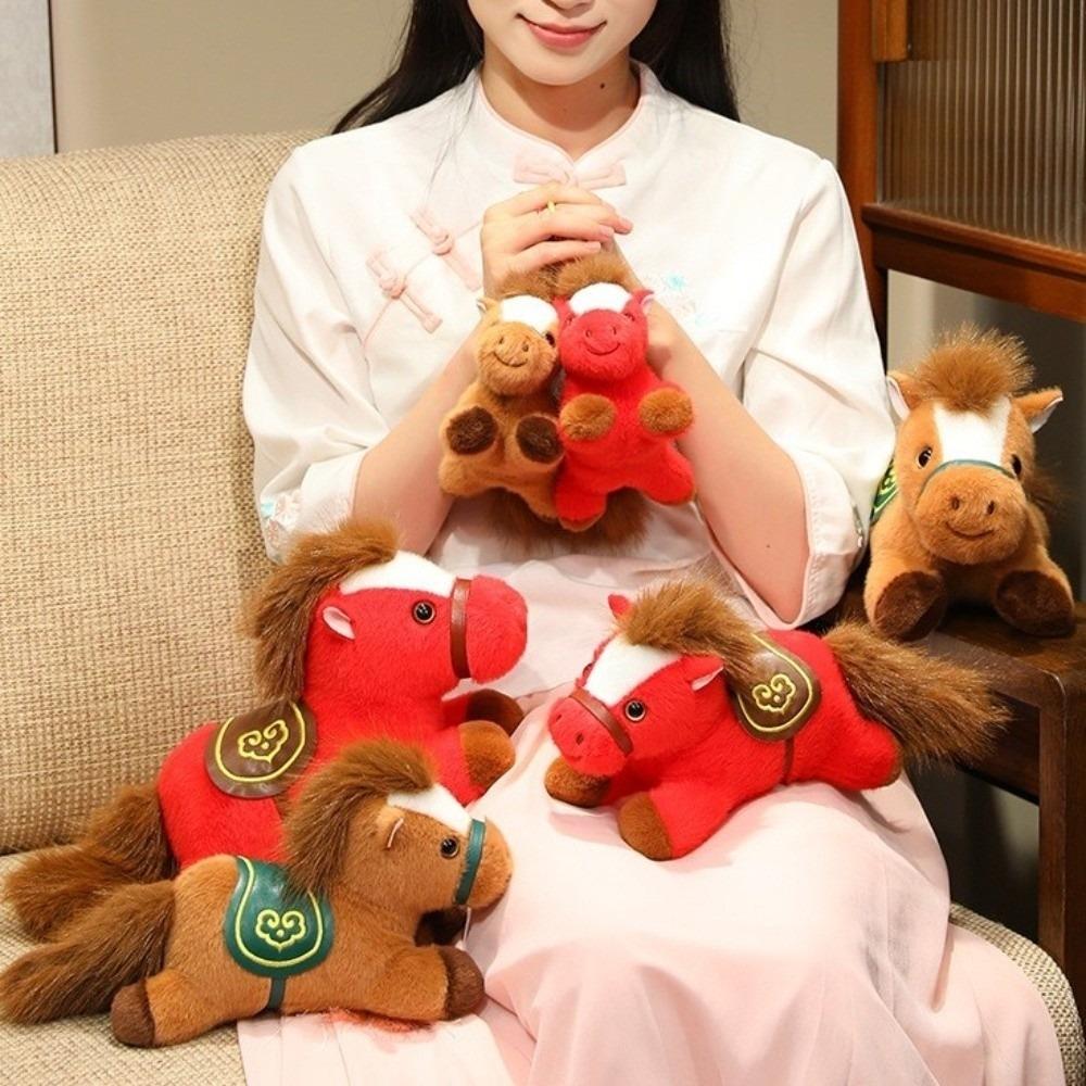 Soft Stuffed Zodiac Horse Vibrant Colors Lucky Mascot Plush Pony Doll  Chinese New Year