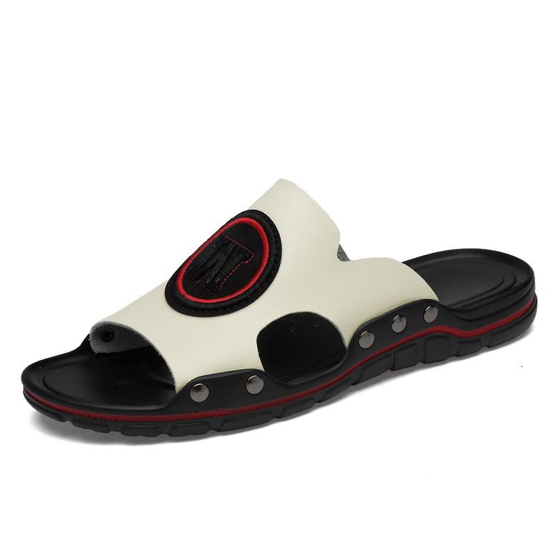 

Мужские сандалии пляжная обувь модный тренд двухслойная коровья кожа повседневные шлепанцы большой размер 47 47 бежевый