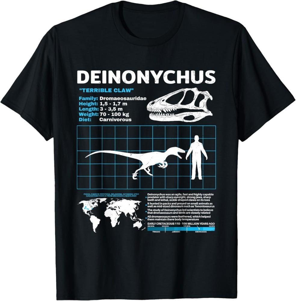 Deinonychus Fact Sheet Skull Fossil T-Shirt XL