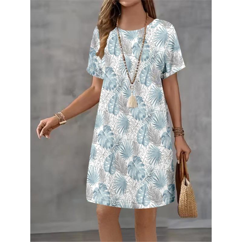 Women Elegant Temperament Dress Summer New Short Sleeved Dress Fashion New Flower Print Casual Retro Mini A-line Dress