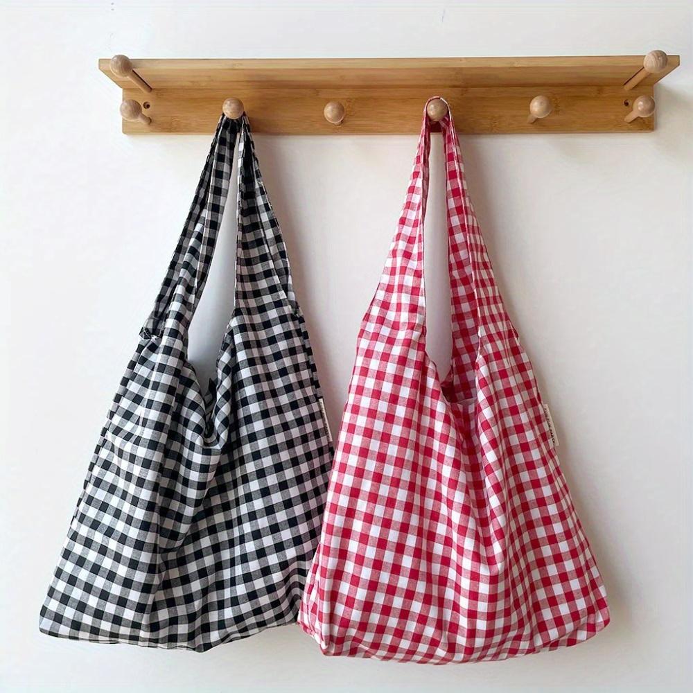 Women's Large Capacity Lightweight Foldable Tote Bag with Plaid Pattern -Suitable for Commuting, Travel, Camping Handbag