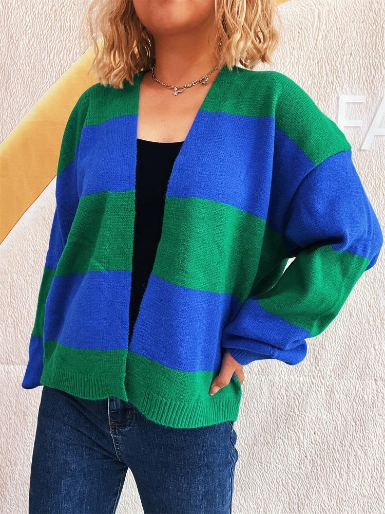 knitted vintage stripe causal loose Spring autumn woman cardigan sweater for women sweaters clothes