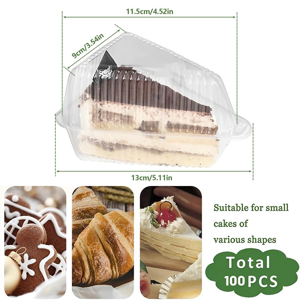 100Pcs Cake Slice Container Clear Triangle Dessert Box Reusable Food Packing Box Plastic Mousse Cheesecake Box for Sandwich Cake