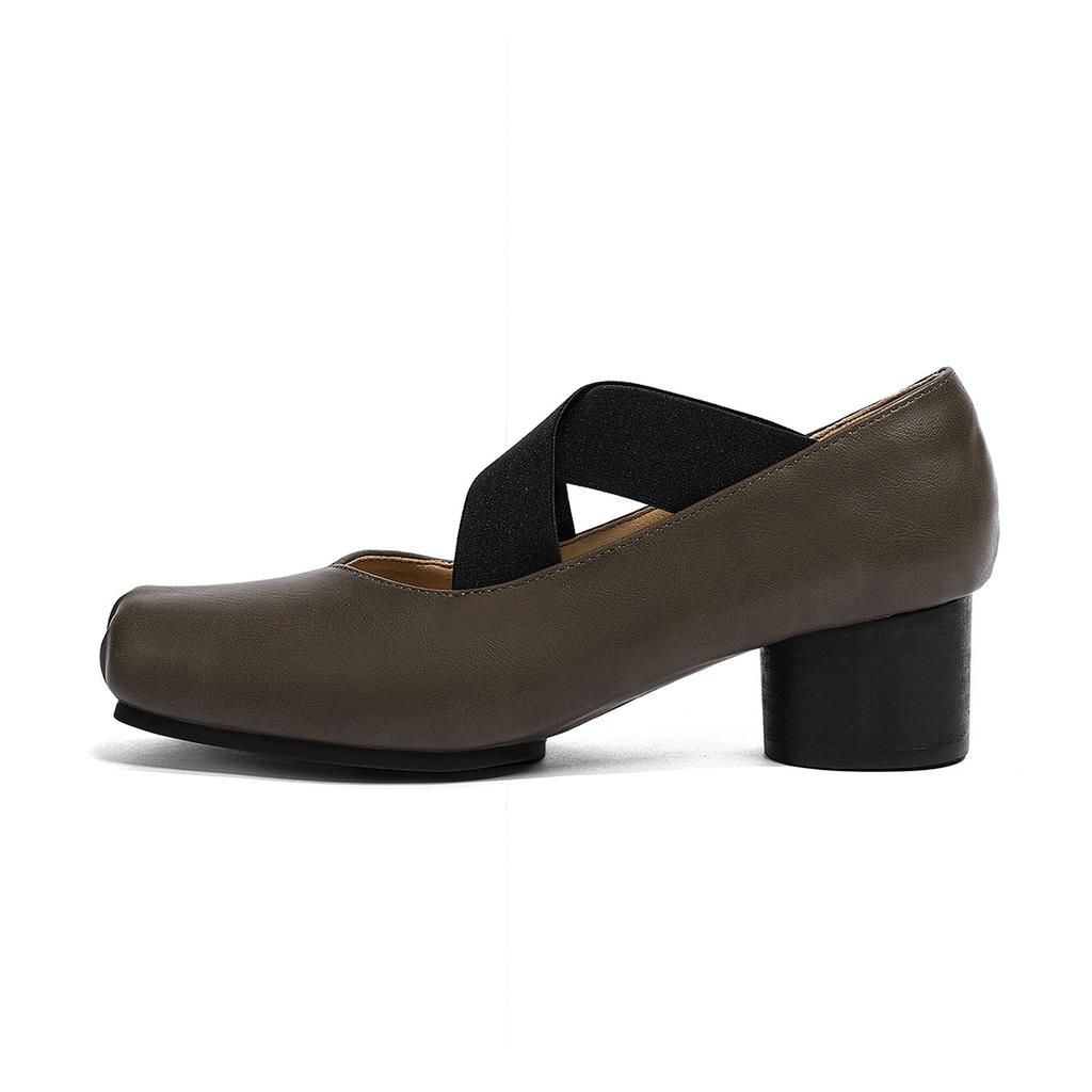 Thick Heel Ballet Shoes Women's Leather Retro Straps Single Shoes 2025 New Shallow Mouth Square Head Fairy Wearing Mary Women's Shoes