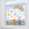 Static Cling Window Stickers Creative Rainbow Flowers and Butterflies for Kitchen Bedroom Living Room Bathroom Glass Decor