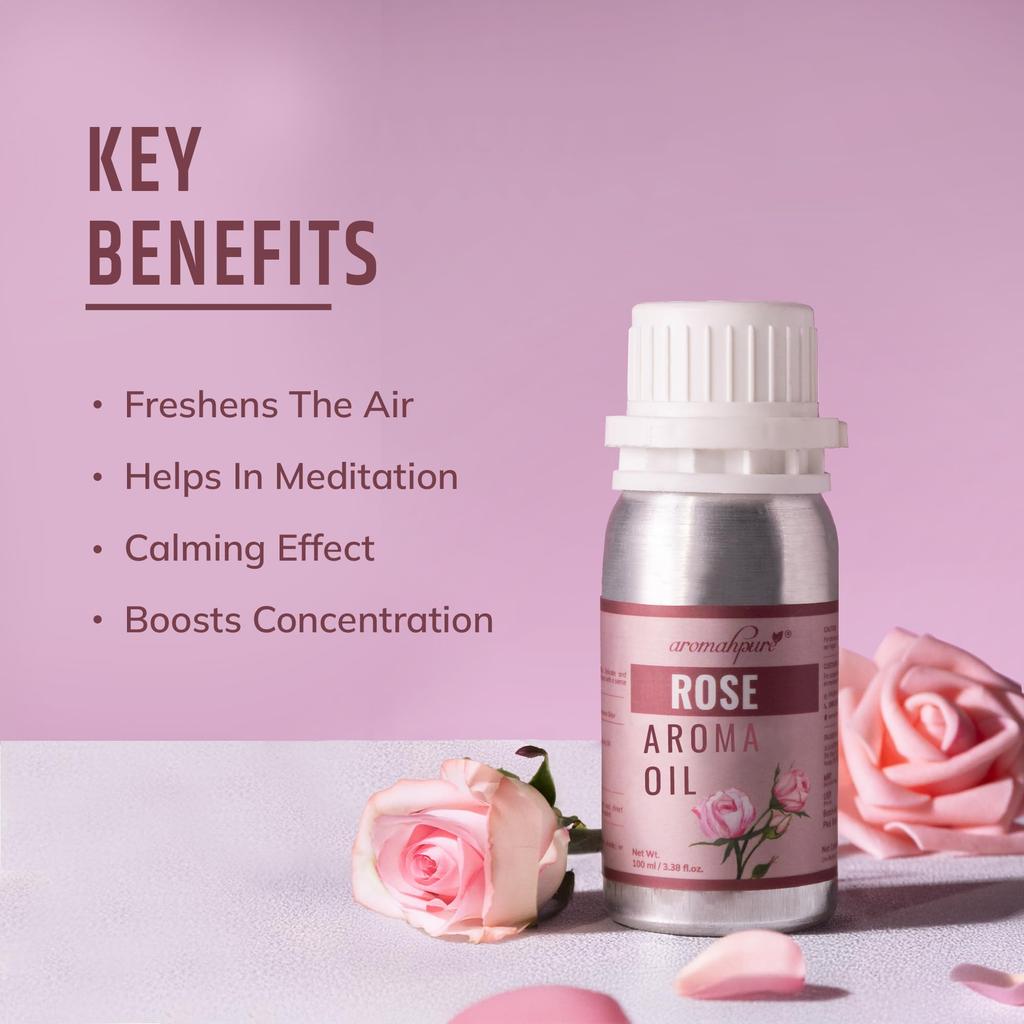 Aromahpure Rose Aroma Oil | 100ml Undiluted & Natural | Long-Lasting Scent for Aromatherapy, Candle & Soap Making, Diffusers, Room Freshener