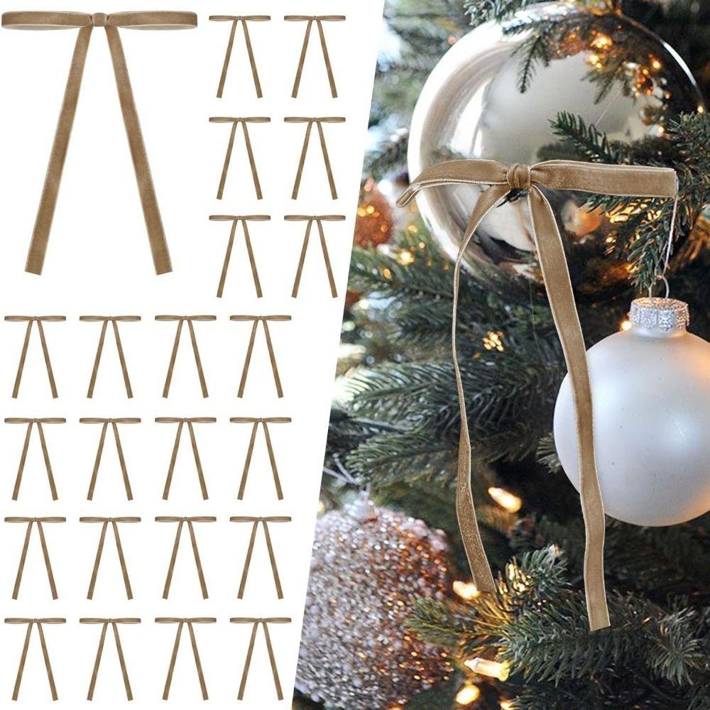 24Pcs Velvet Material Christmas Tree Bows 24pcs Set Cable Tie DIY Handmade Bows Easy to use Slender Design Ribbon Bows for Xmas