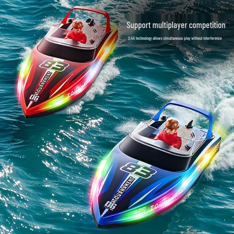 HJ821 High-Speed Remote Control Speedboat Toy: Water-Resistant, High Power, LED Lights