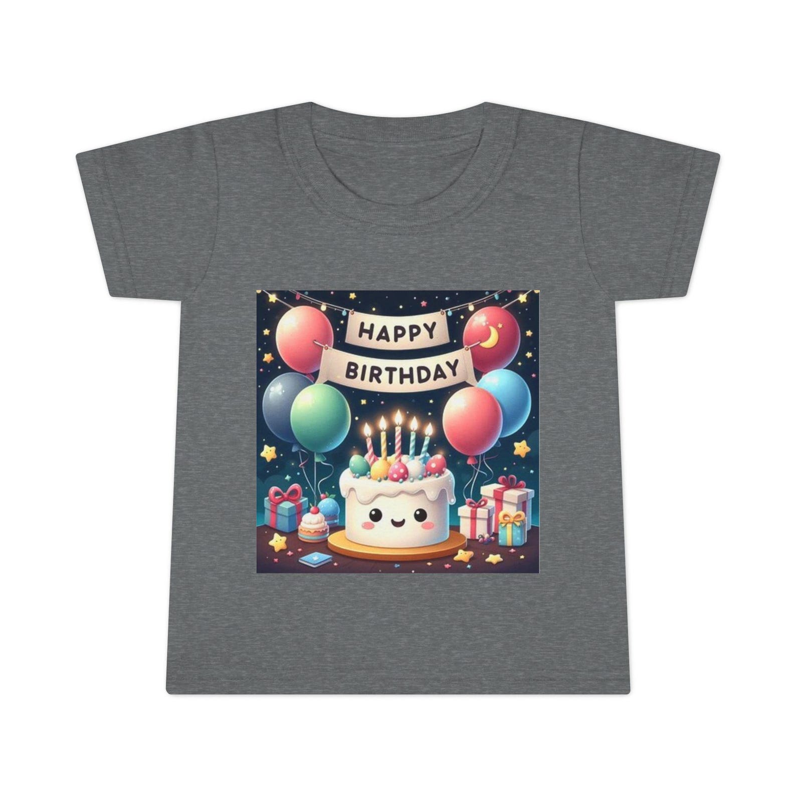 Kawaii Birthday Cake Toddler T-Shirt | Happy Birthday Balloons, Presents 100