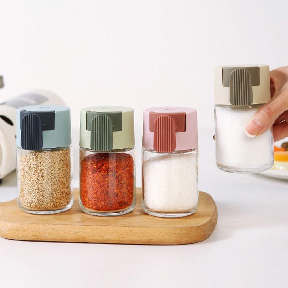 4Pcs Press Type Quantitative Salt Glass Bottle 0.5g Sealed Condiment Jars  Cumin Powder