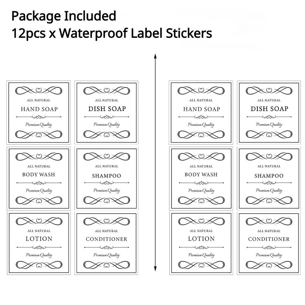 Czarne/Białe Etykiety na Dozownik Mydła Etykieta na Balsam Naklejka Szampon Odżywka Płyn do Kąpieli Łazienka Prysznic Etykiety na Dozownik Mydła Wodoodporne
