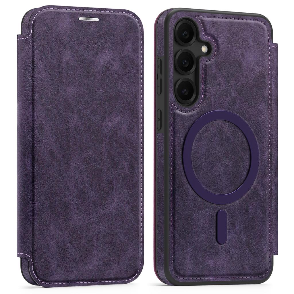 For Samsung Galaxy S25+ Case Compatible with MagSafe RFID Blocking Card Holder Leather Phone Cover