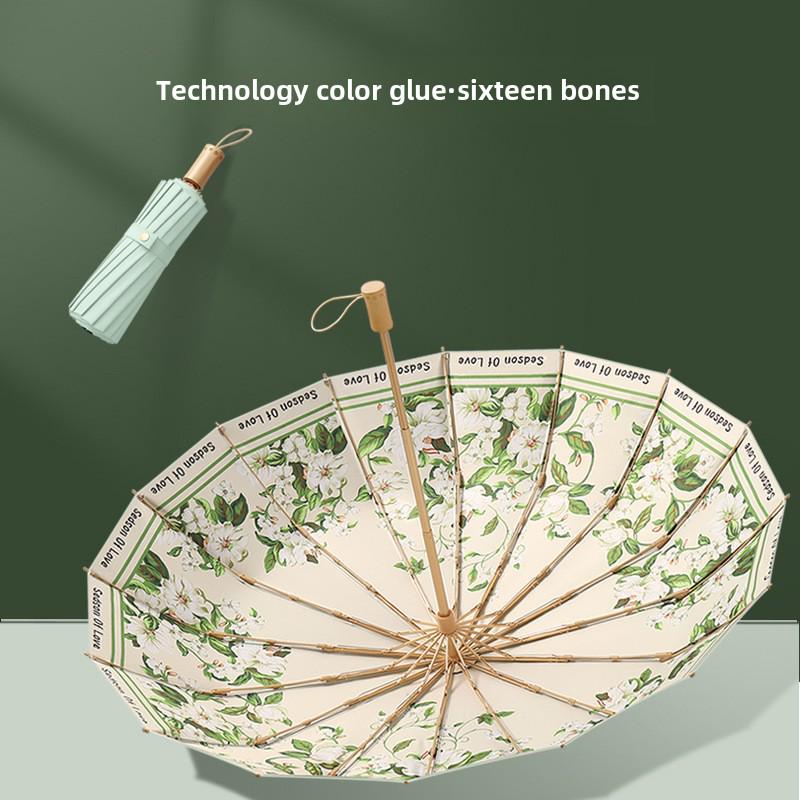 

Зонт в древнем стиле с 16 спицами, ручным открытием и ручкой из массива дерева, черное клеевое покрытие для защиты от УФ-лучей