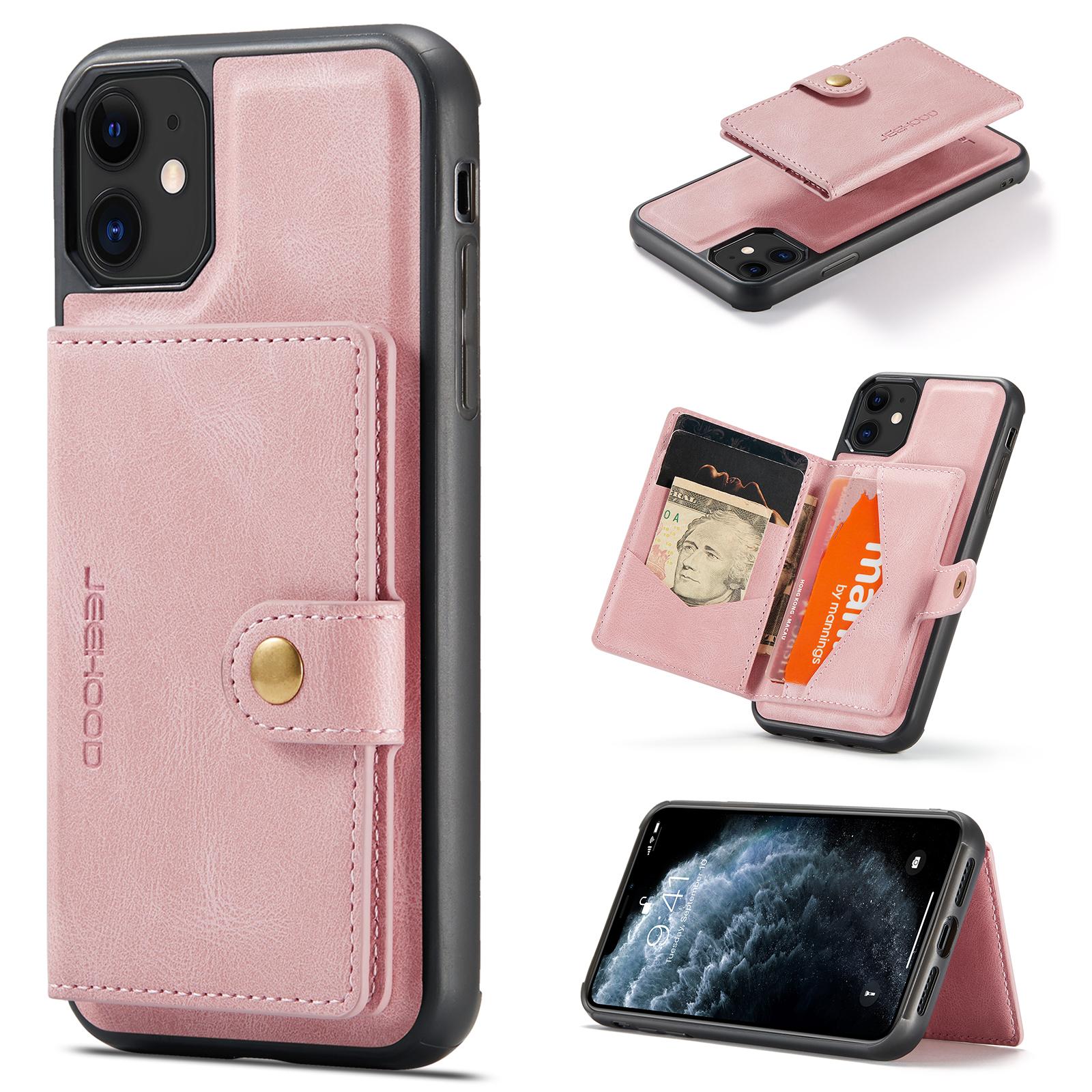 

For iPhone 11 Case JEEHOOD J01 Retro Leather Phone Back Cover with Detachable Magnetic Card Holder
