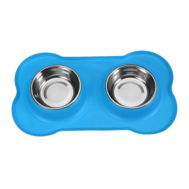 Pet Bowl Double Stainless Steel Food and Water Dog Bowls Non-Skid Silicone Mat Feeder for Feeding Dogs Cats Puppies 1Pcs