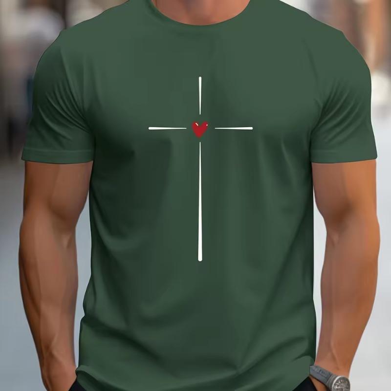 Men's Summer 3D T-shirt Fashionable Casual Loose Love Pattern Printed Round Neck Short Sleeved T-shirt Top