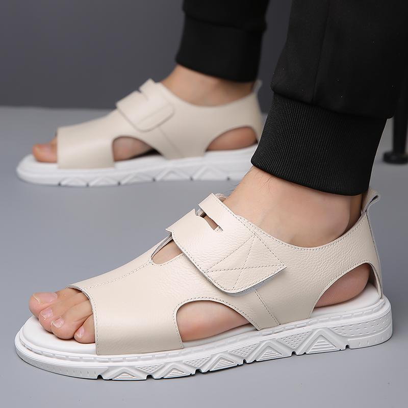 Fashion Summer Mens Casual Sandals Brand Genuine Leather Outdoor Antiskid Shoes Flat Designer Beach Walking Sandal Flat Designer Shoes