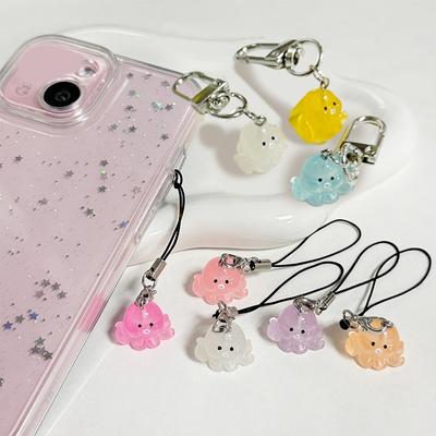 1 par de llaveros luminosos con forma de pulpo de dibujos animados para teléfono móvil, cadena para cámara, accesorios para llaves de coche