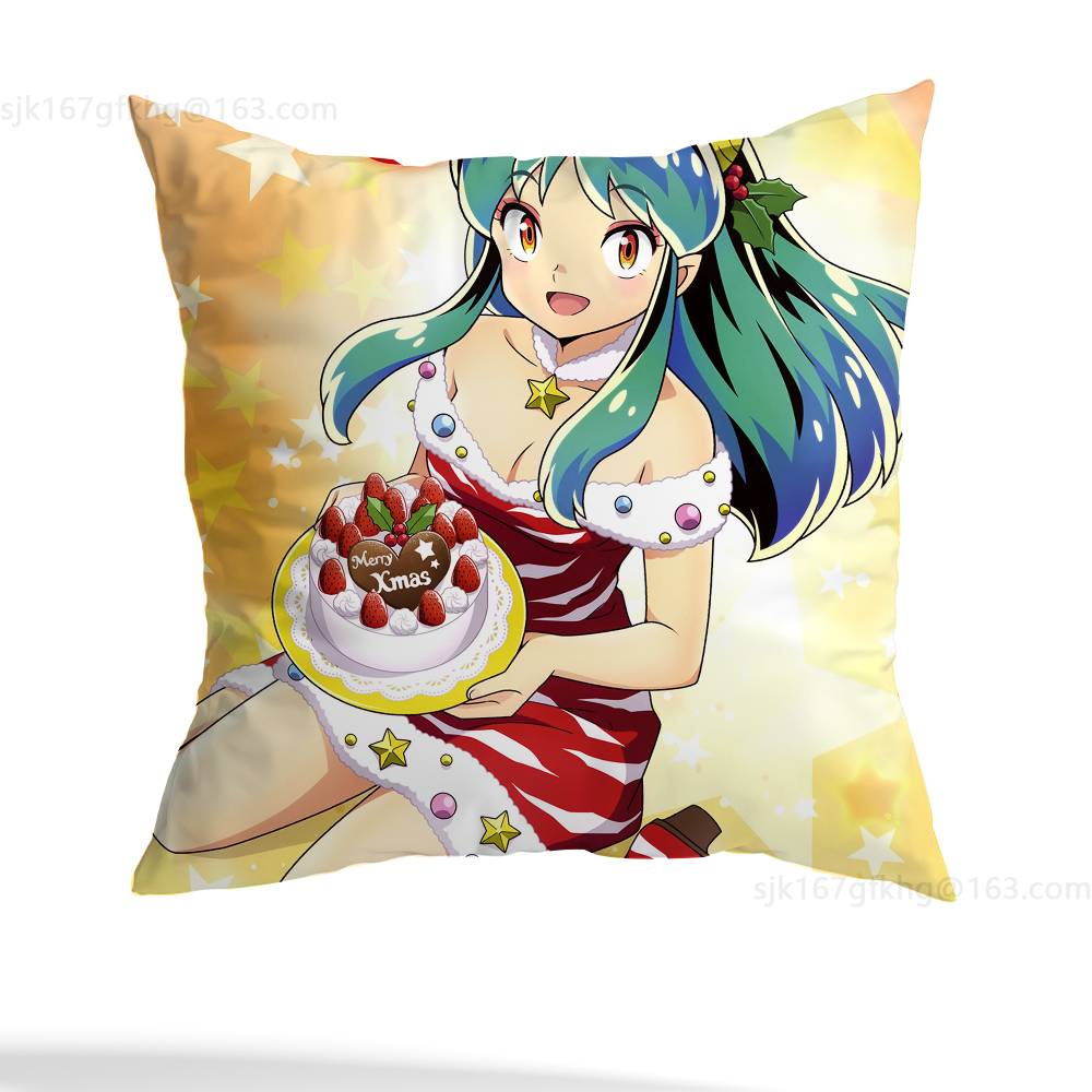 Urusei Yatsura Anime Kissenbezug Milbenabweisender Kissenbezug Verdeckter Reißverschluss Seidig kurzer Plüsch Sofakissenbezug