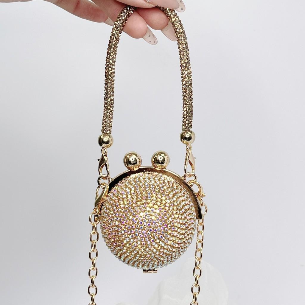 Silver Crystal Ball Mini Chain Crossbody Bag With Sparkling Rhinestones For Daily Use