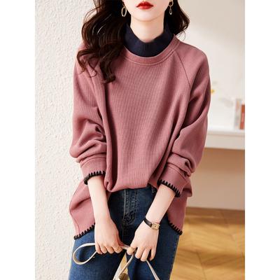 Pinkes Rollkragen-Sweatshirt für Damen für Herbst und Winter, plus Samt, verdickt, neu, locker, große Größe, Oberteil