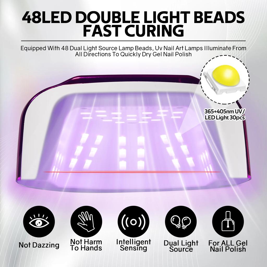 200W UV LED Nail Lamp 48 LEDs Nail Dryer with HD LCD Display Rechargeable Manicure Lamp for Curing All Nails Gel Nail Art Tools