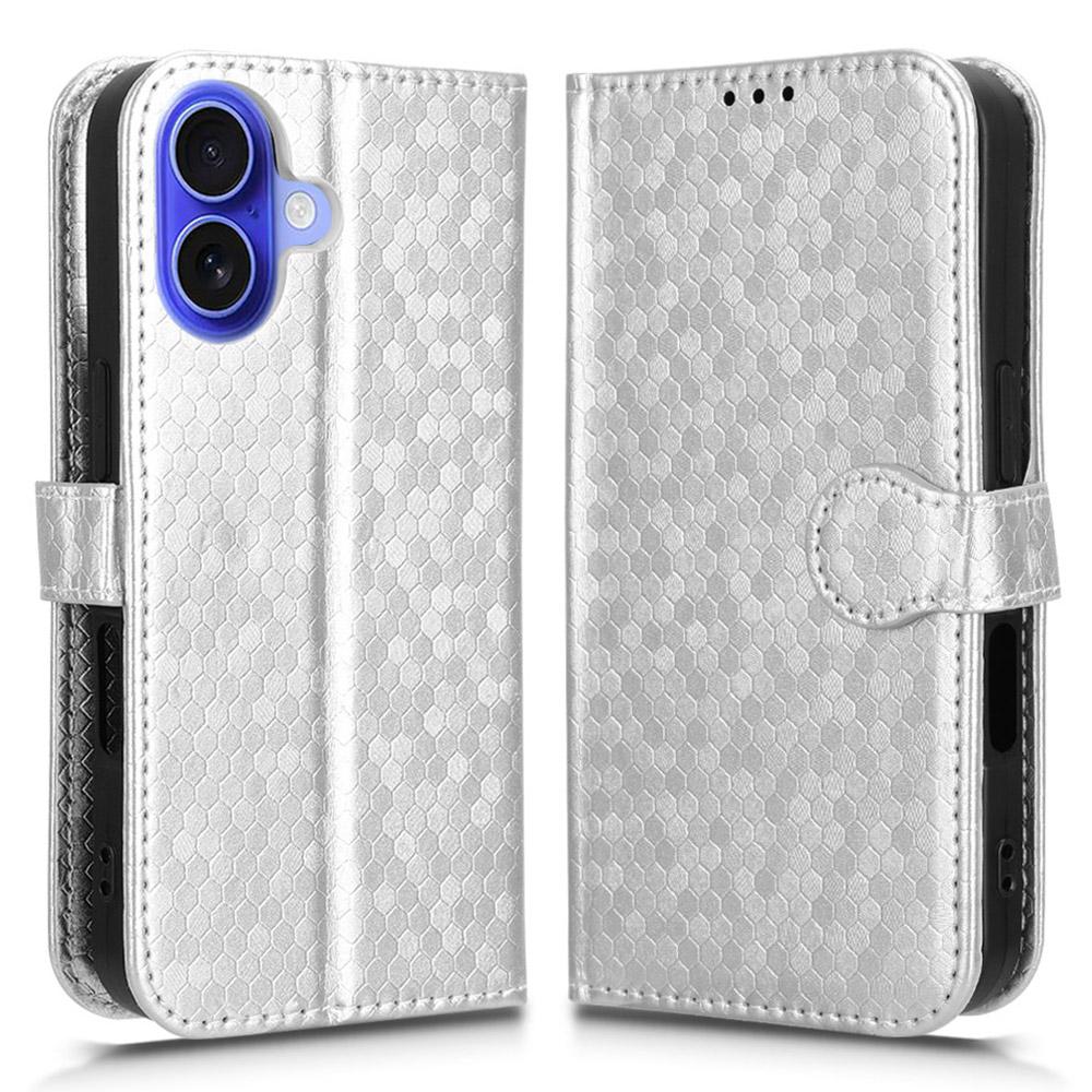 For iPhone 16 Wallet Case Dot Pattern Imprint PU Leather Phone Cover