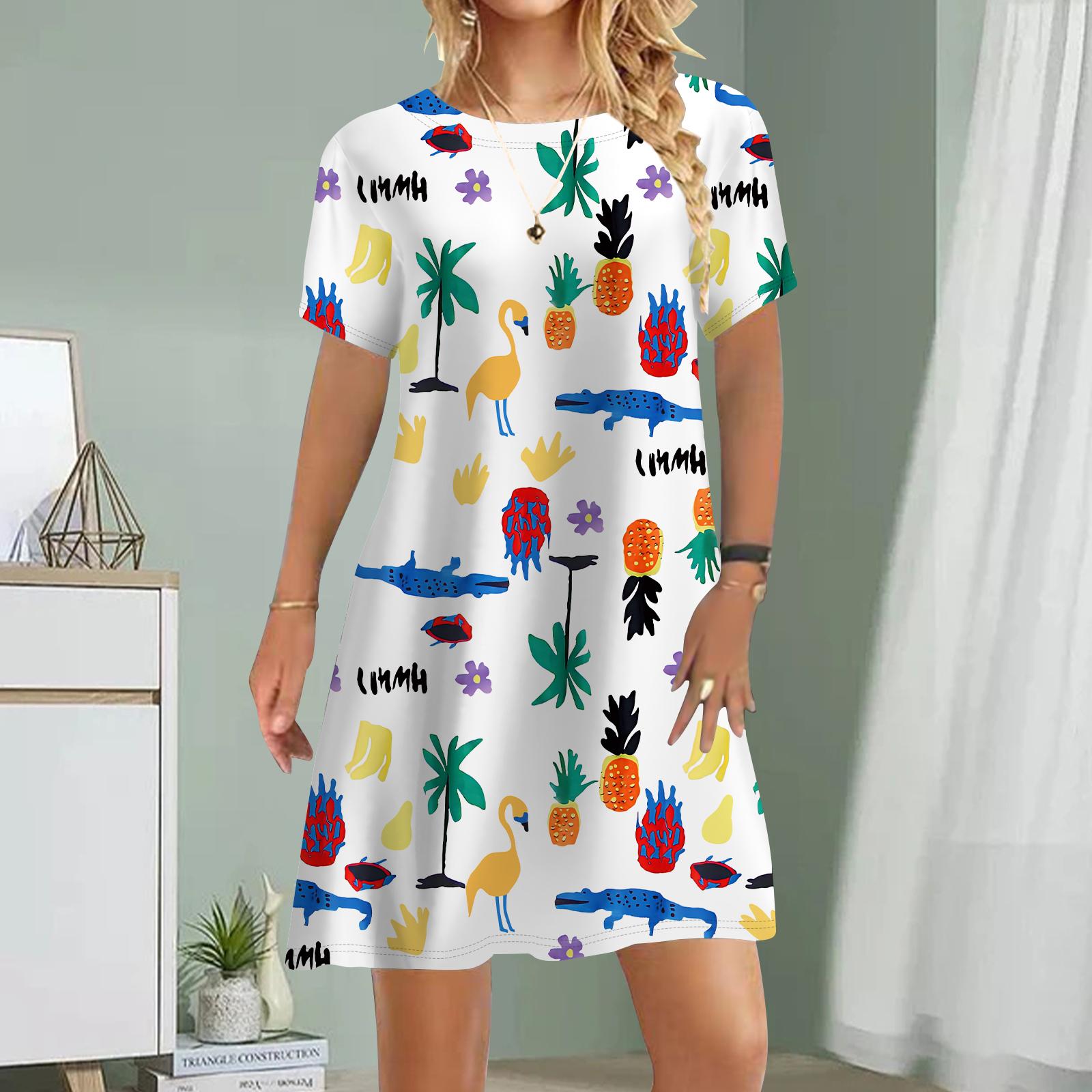 

Женское повседневное платье, летнее платье с принтом подсолнуха для женщин, платье с коротким рукавом и круглым вырезом, размер плюс 8XL разноцветный