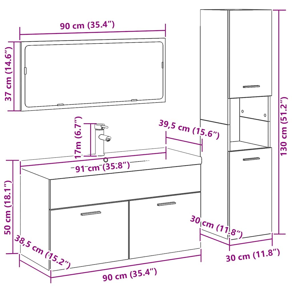 Bathroom Furniture Set 4 Pcs Black Oak Effect Particleboard