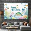 2D Watercolor Ocean Birthday Backdrop, Underwater Sea Turtle Kids Party Photo Booth Banner