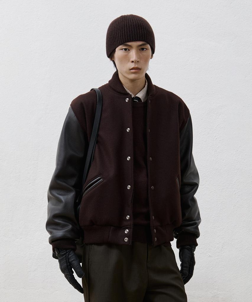 YOUTH Leather Trim Knit Beanie - Brown