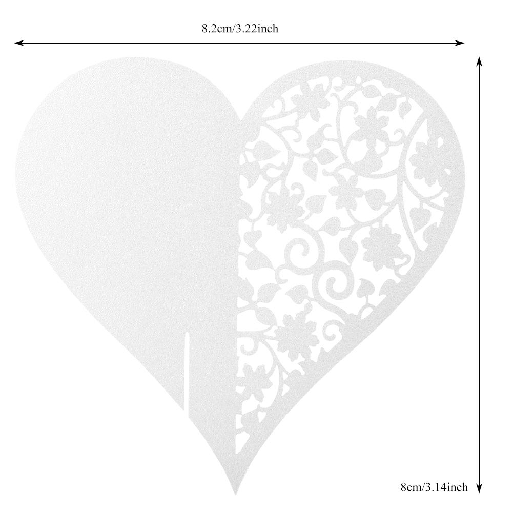 50pcs Heart Shape Wedding Hollow Name Place Cards For Wine Glass Table Decoration(White)