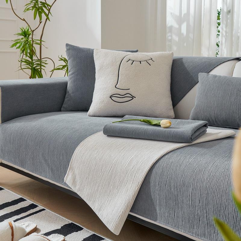 Sofa Cushion Modern Light Luxury Four Seasons Universal Chenille Non-Slip Simple Solid Color Sofa Cover Cover Cloth