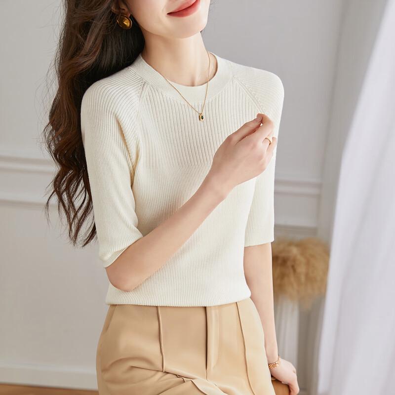 Srcr Women's Wool Blend Half-Sleeve Knit Top