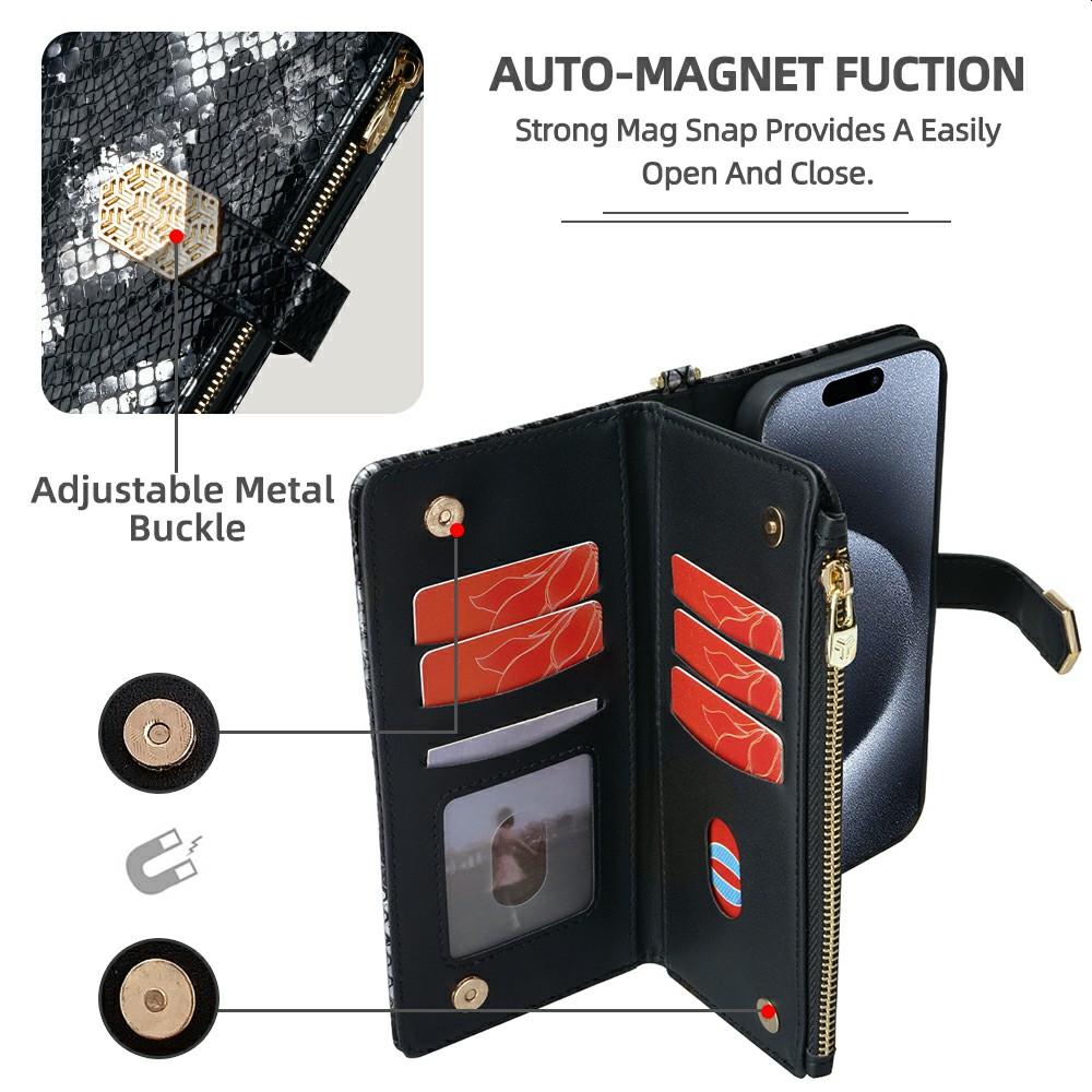 For Motorola Moto G06 4G Case Snake Skin Texture PU Leather Phone Wallet Cover with Shoulder Strap