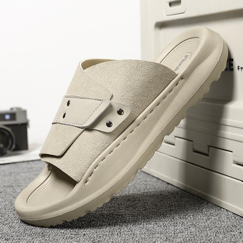 

Men s leather casual shoes Men s slippers The first layer of cowhide can be worn outside the Korean version of trendy versatile trendy shoes 45 size 45 бежевый