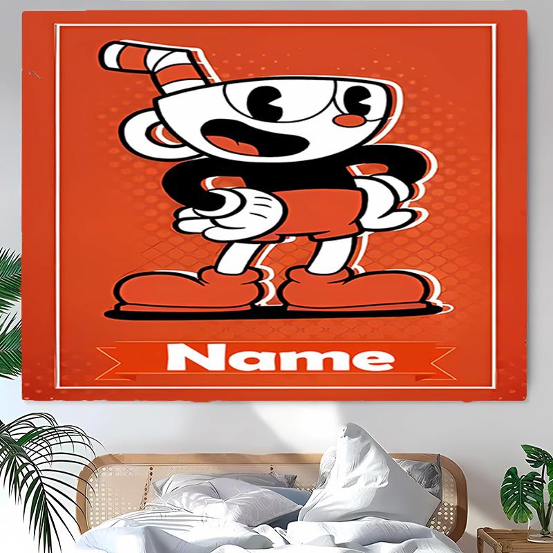 Personalized Cuphead Background Tapestry,Custom Name Birthday Party,Multifunctional Wall Decoration for Home Decor,Various Occasions