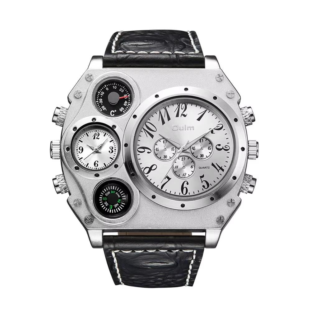 Oulm 1349 Men Big Dial Male Quartz Clock Luxury Men's New Sport Casual Multi Function Watches Luminous Leather Band Wrist Watch