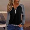 Dámské tričko Color Block Knoflíky Dlouhý rukáv Denní Víkendová Móda Základní Výstřih do V Běžný Top